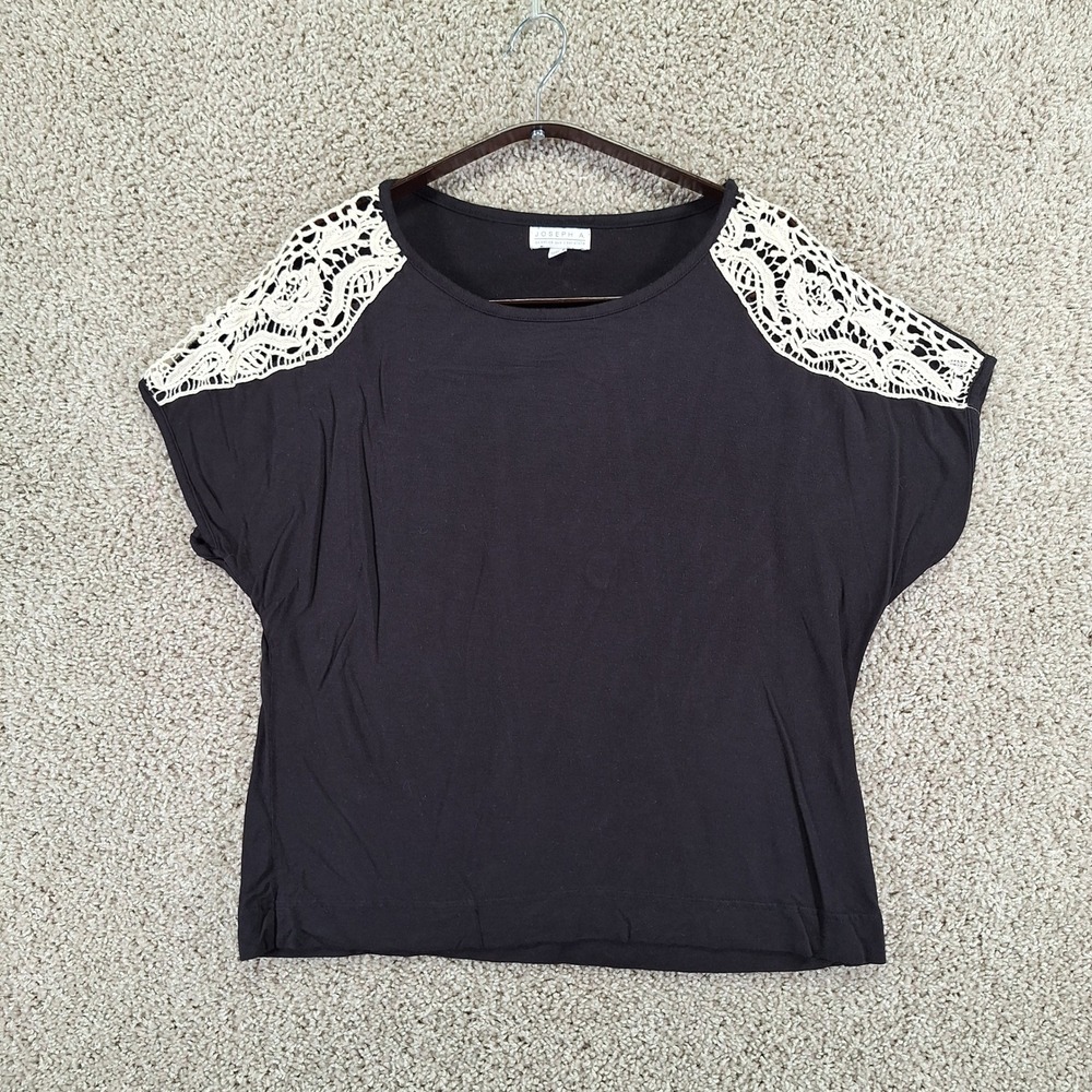 Joseph A. T-Shirt Womens Medium Black Crochet Shoulder Short Sleeve Boho